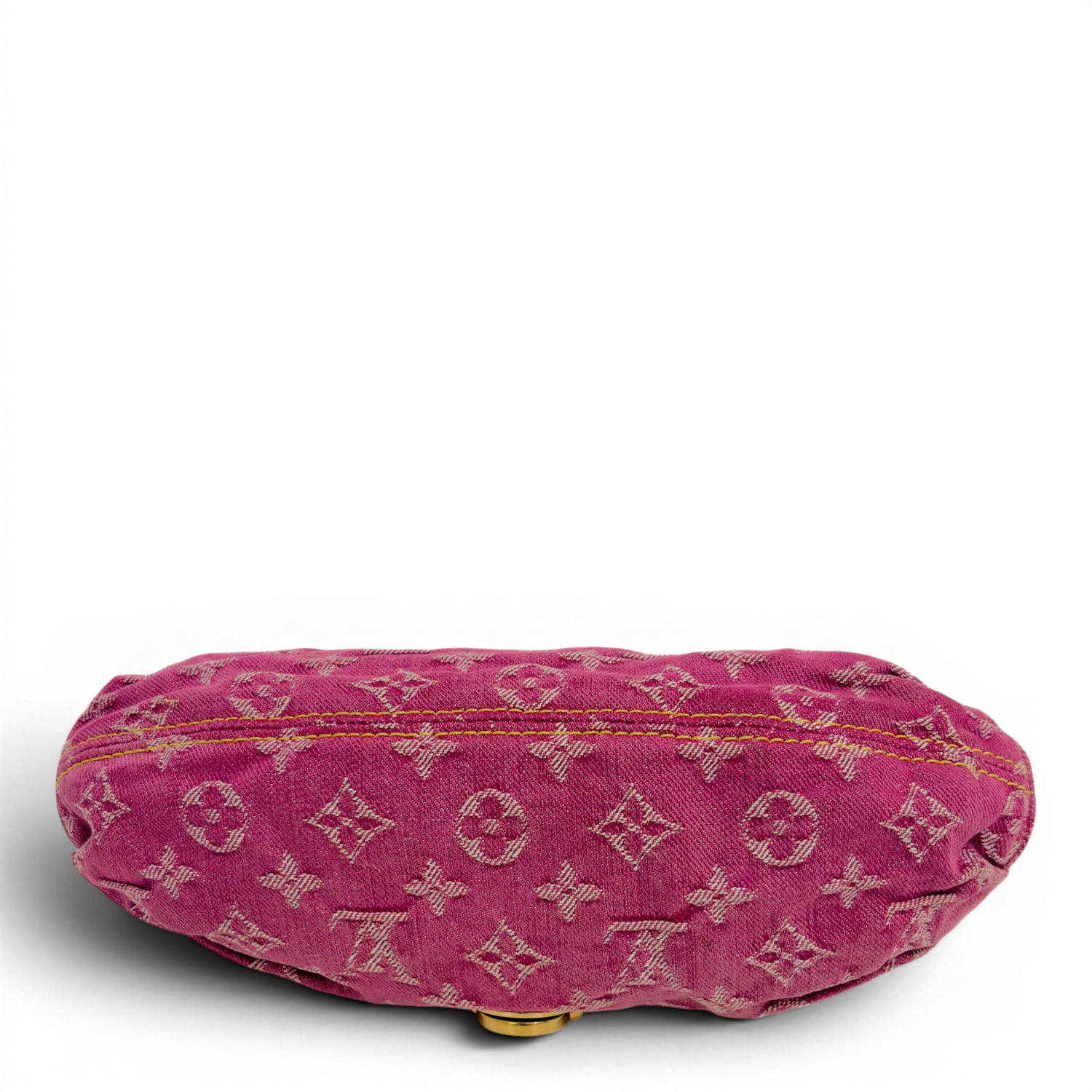 Fuchsia Monogram Denim MIni Pleaty Bag Pink