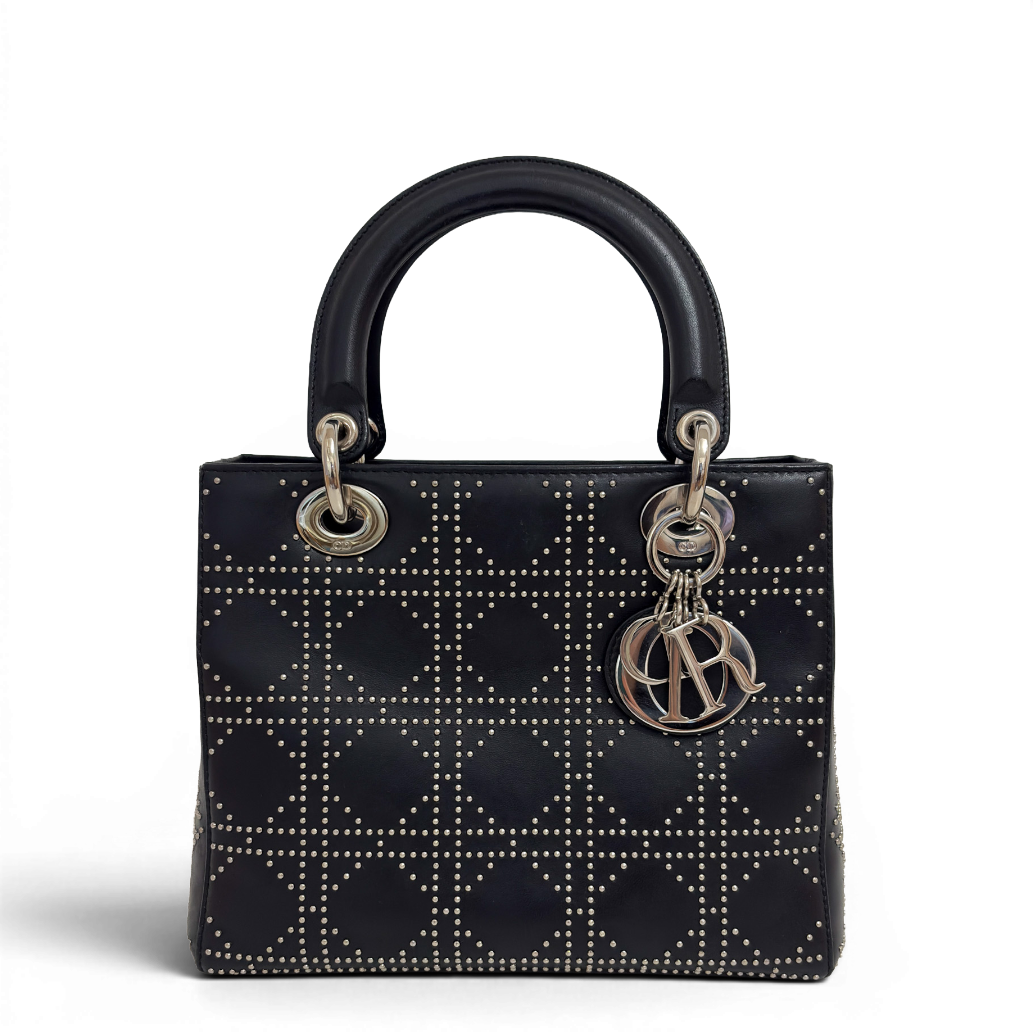 Lady Dior Medium Cannage Studs Hand Bag Balck