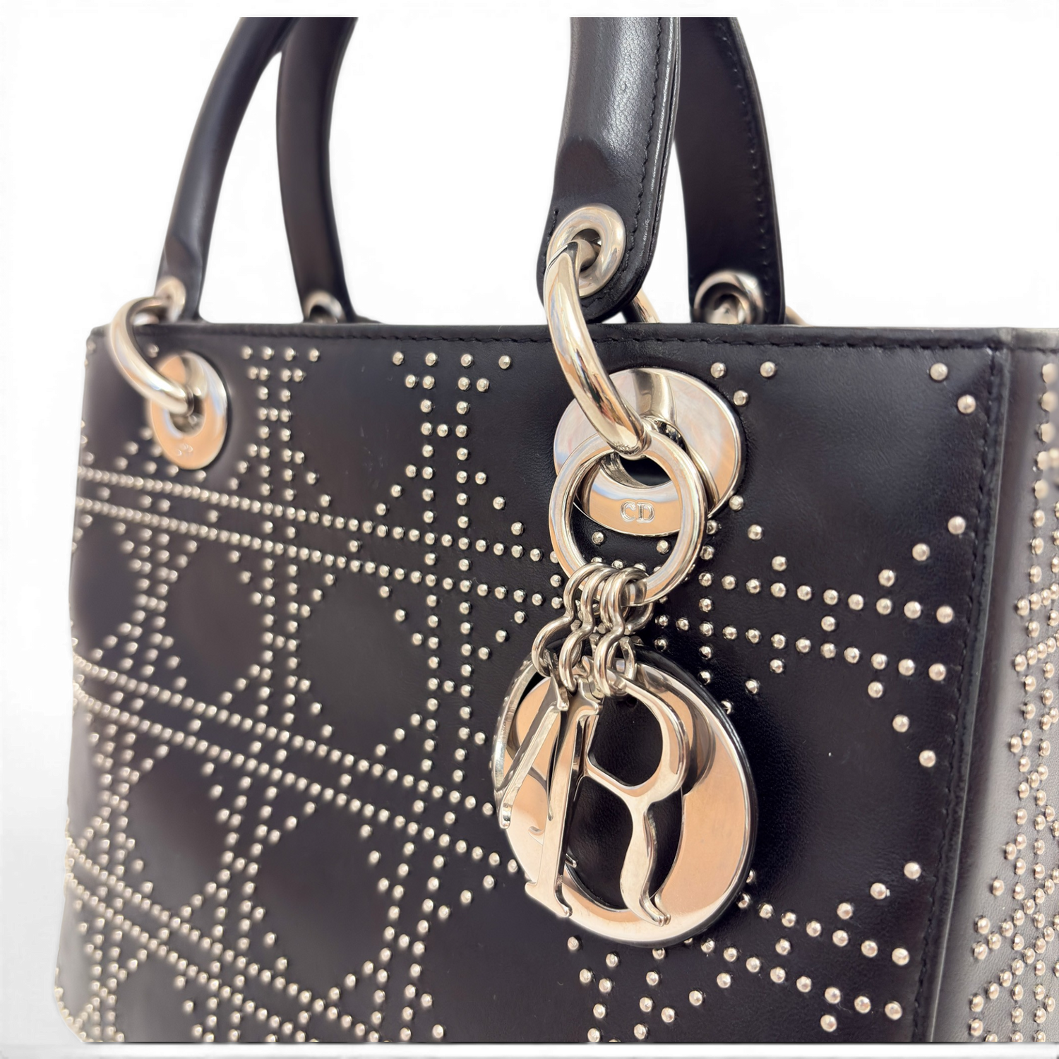 Lady Dior Medium Cannage Studs Hand Bag Balck