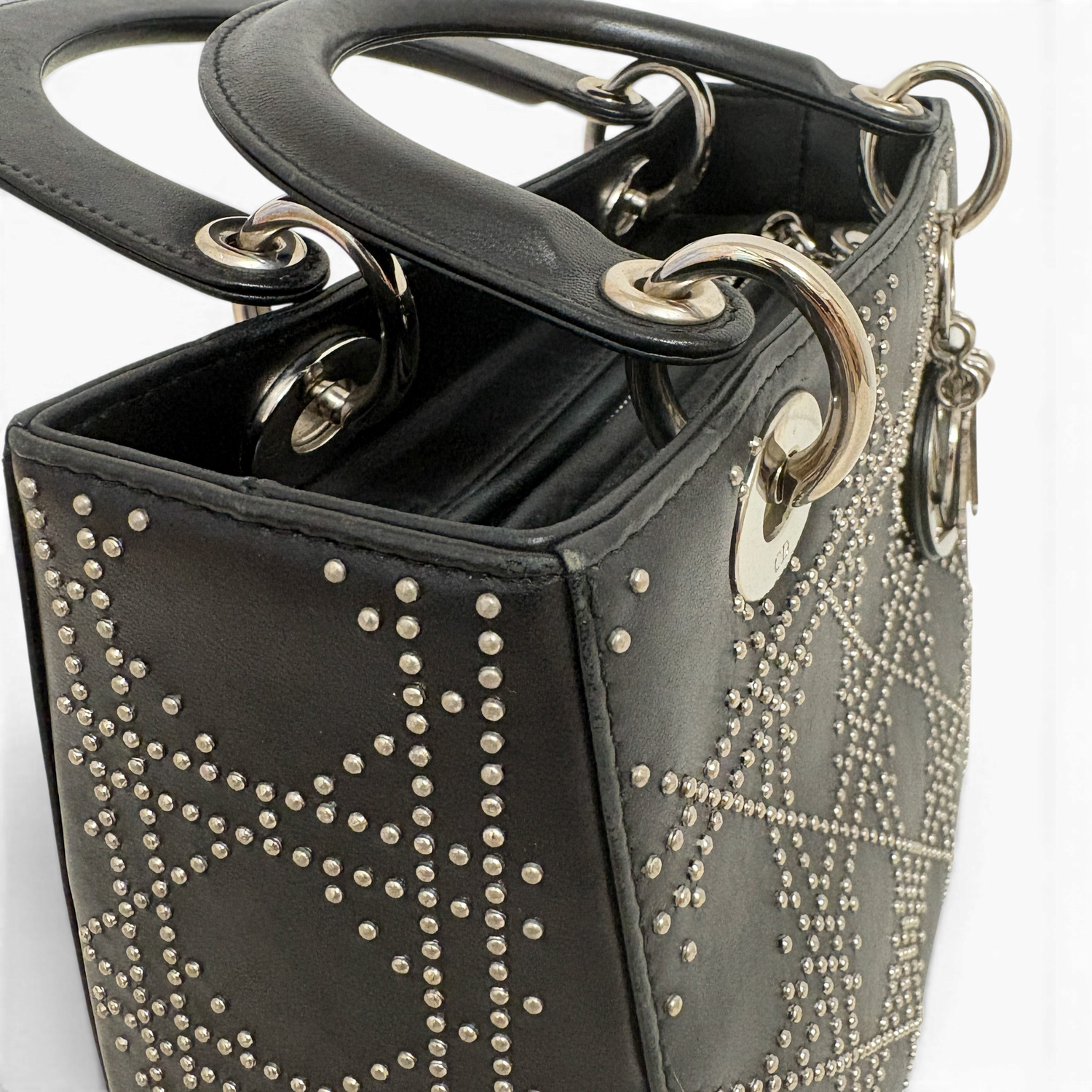 Lady Dior Medium Cannage Studs Hand Bag Balck