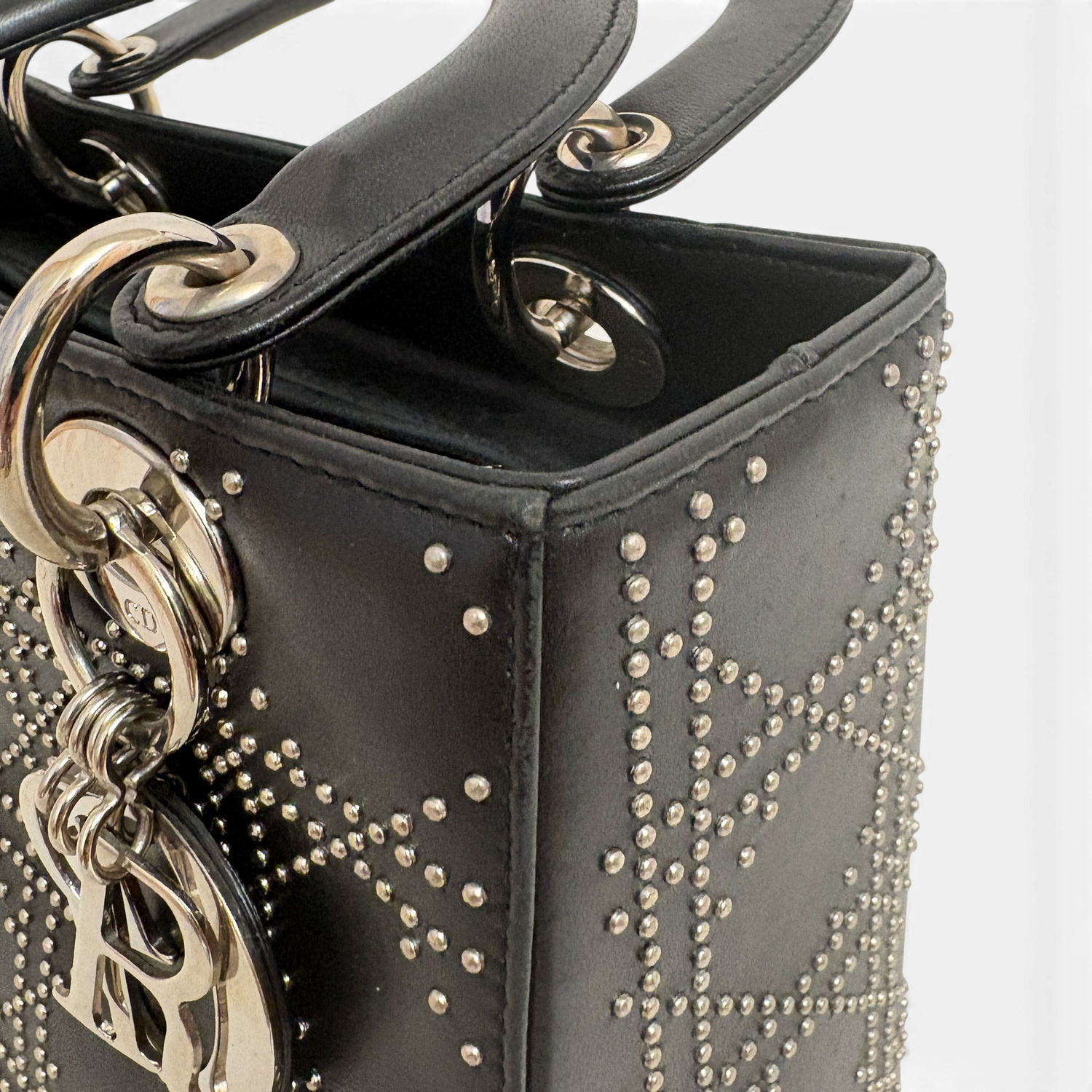Lady Dior Medium Cannage Studs Hand Bag Balck