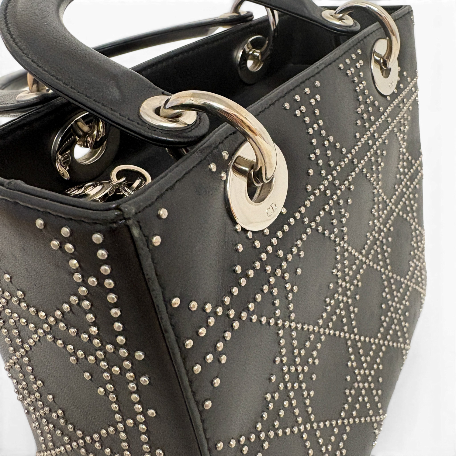 Lady Dior Medium Cannage Studs Hand Bag Balck