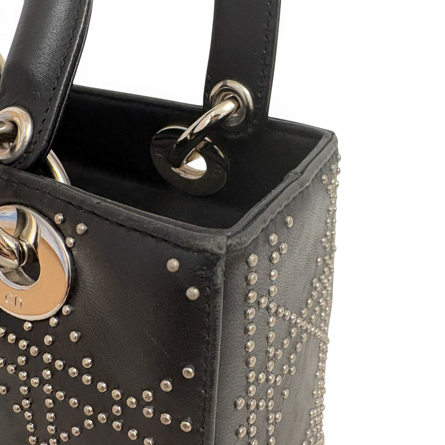 Lady Dior Medium Cannage Studs Hand Bag Balck
