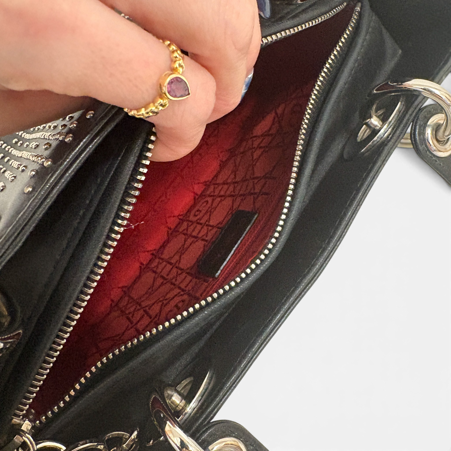 Lady Dior Medium Cannage Studs Hand Bag Balck