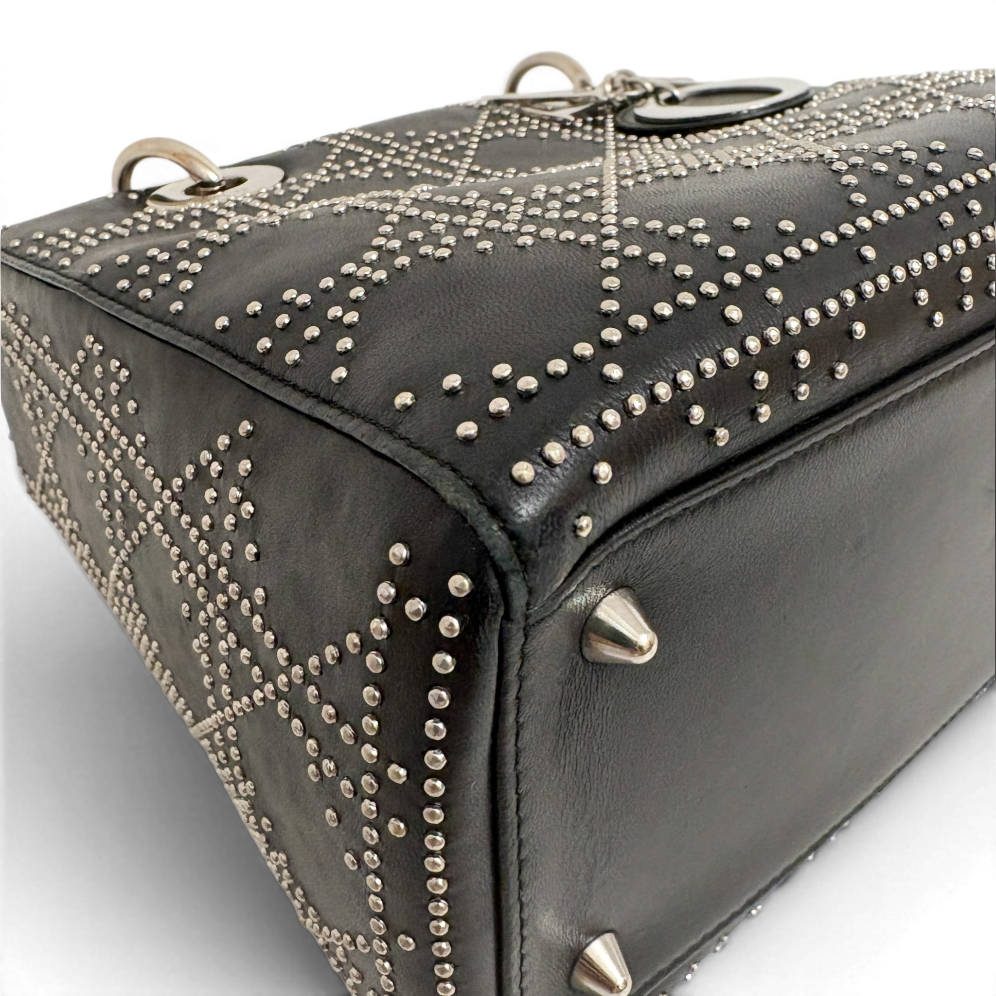 Lady Dior Medium Cannage Studs Hand Bag Balck