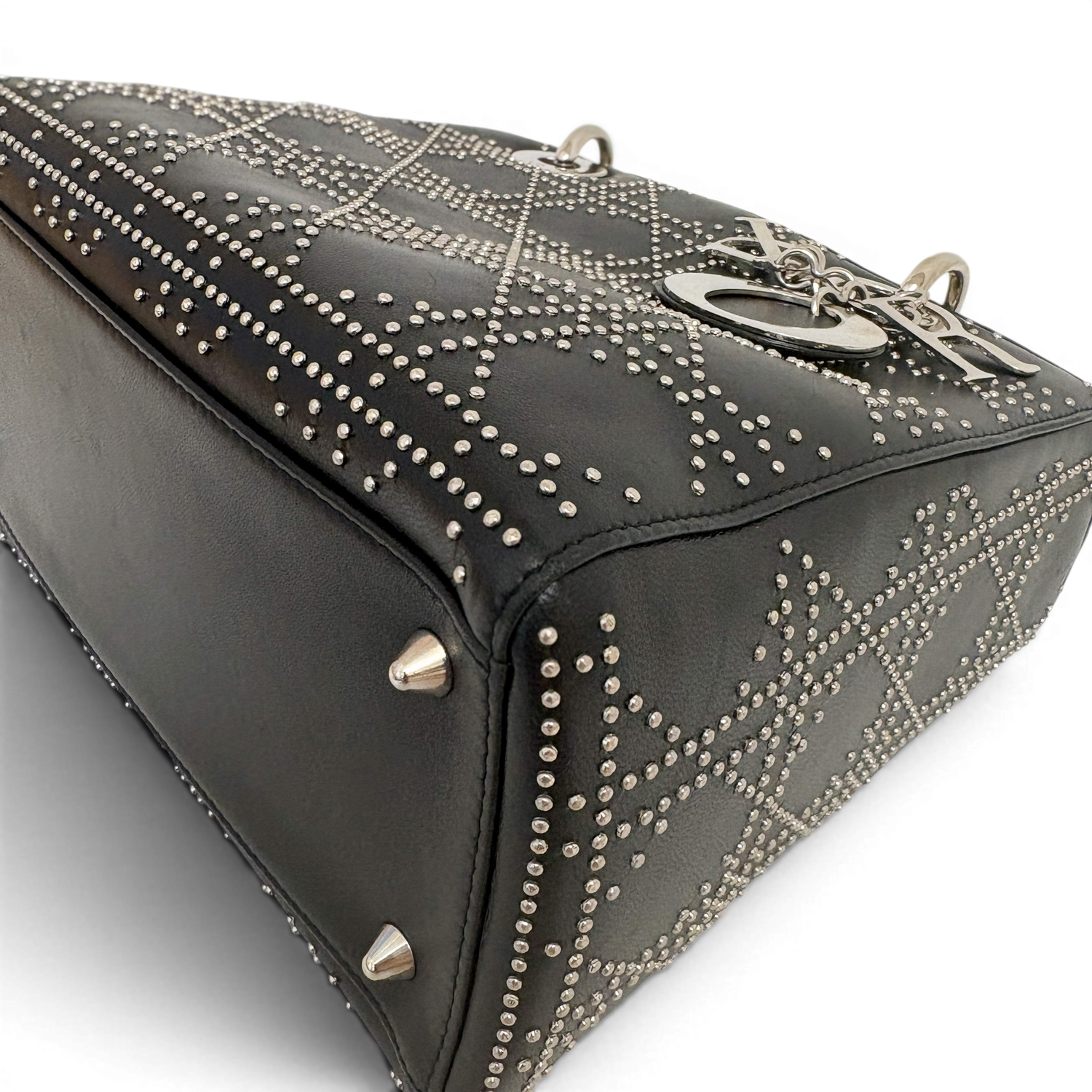 Lady Dior Medium Cannage Studs Hand Bag Balck