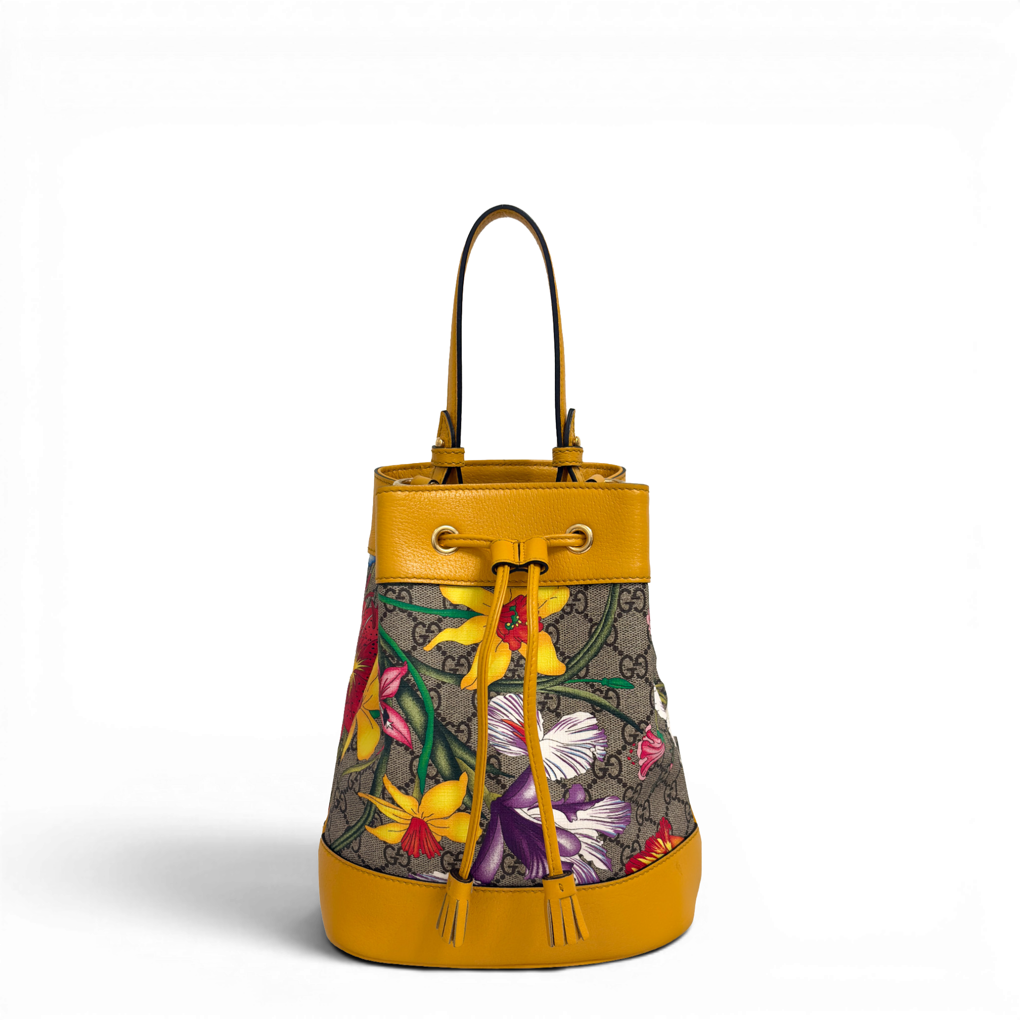 GG Supreme Ophidia Flora Small Bucket Bag Beige/Yellow