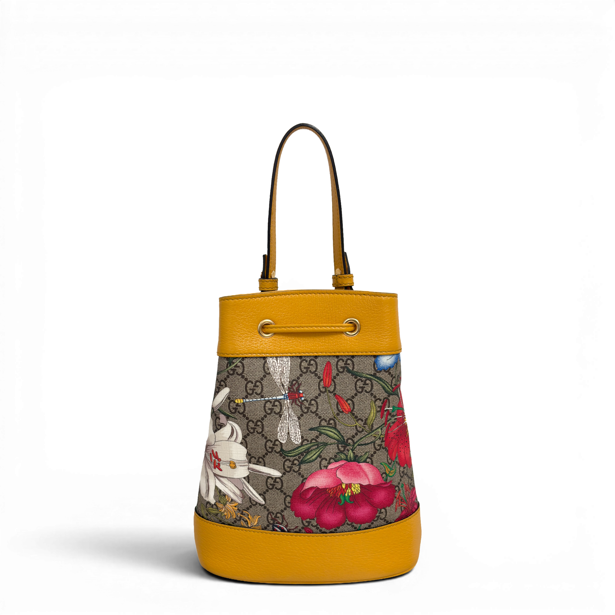 GG Supreme Ophidia Flora Small Bucket Bag Beige/Yellow