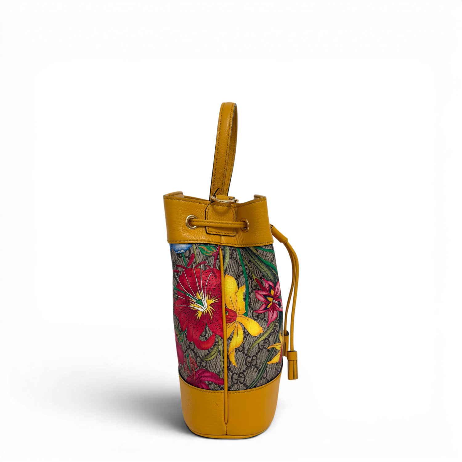 GG Supreme Ophidia Flora Small Bucket Bag Beige/Yellow