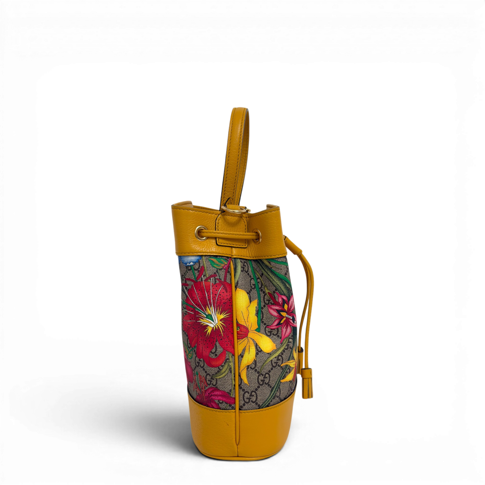 GG Supreme Ophidia Flora Small Bucket Bag Beige/Yellow