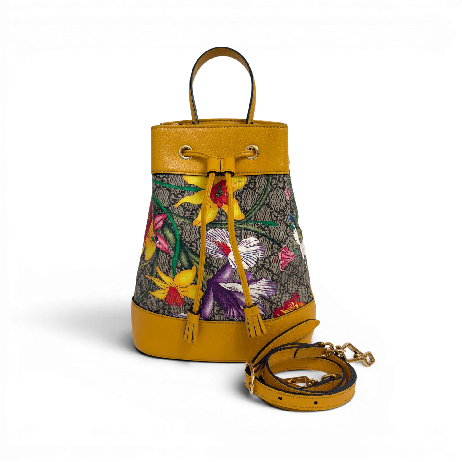 GG Supreme Ophidia Flora Small Bucket Bag Beige/Yellow