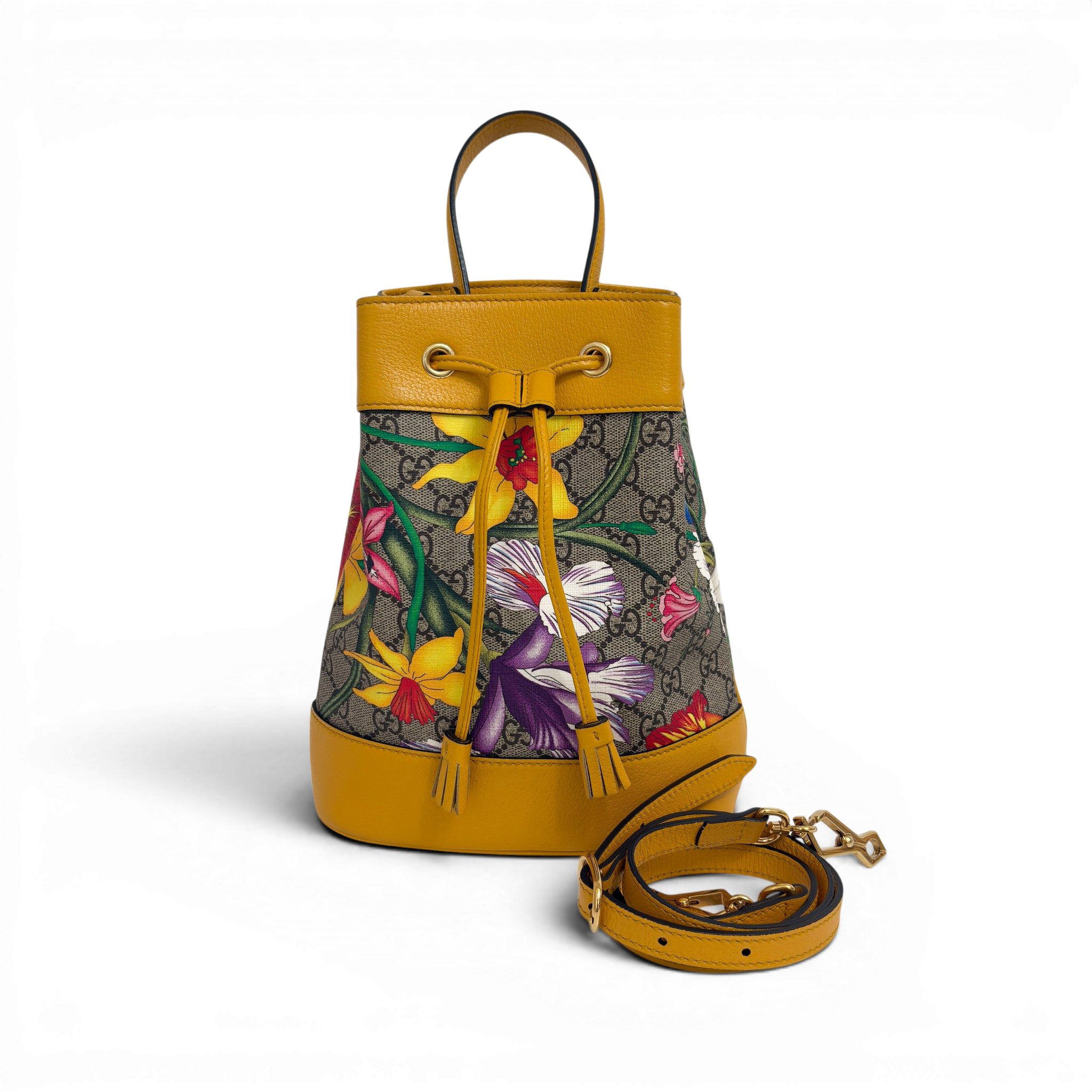 GG Supreme Ophidia Flora Small Bucket Bag Beige/Yellow