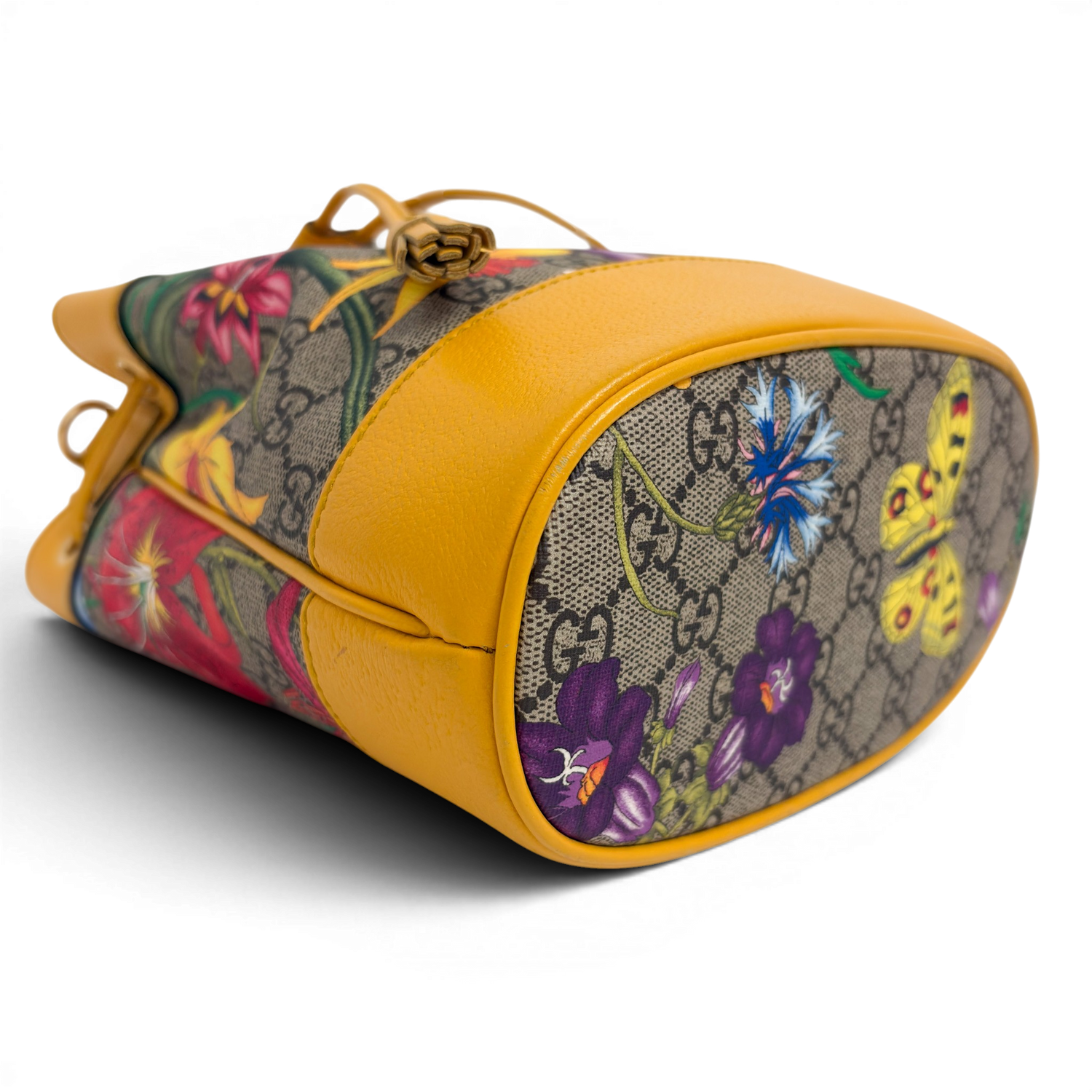 GG Supreme Ophidia Flora Small Bucket Bag Beige/Yellow