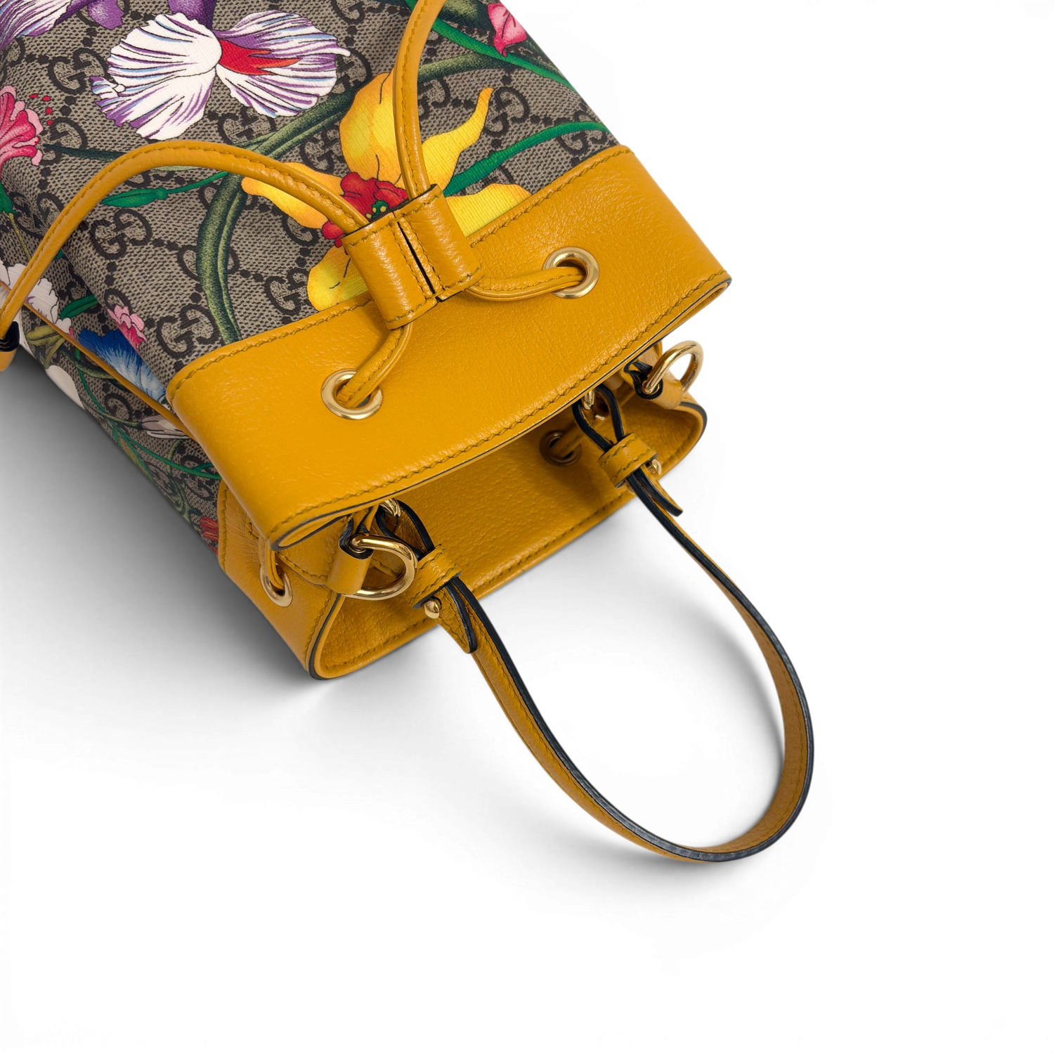 GG Supreme Ophidia Flora Small Bucket Bag Beige/Yellow