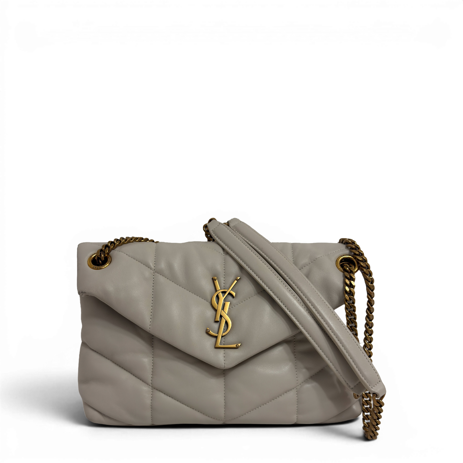 Lambskin Quilted Toy Loulou Puffer Monogram Chain Satchel Crema Soft White
