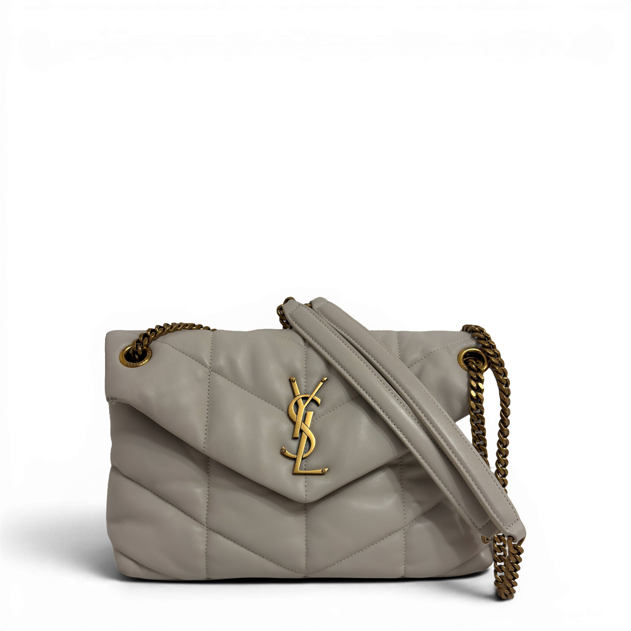 Lambskin Quilted Toy Loulou Puffer Monogram Chain Satchel Crema Soft White