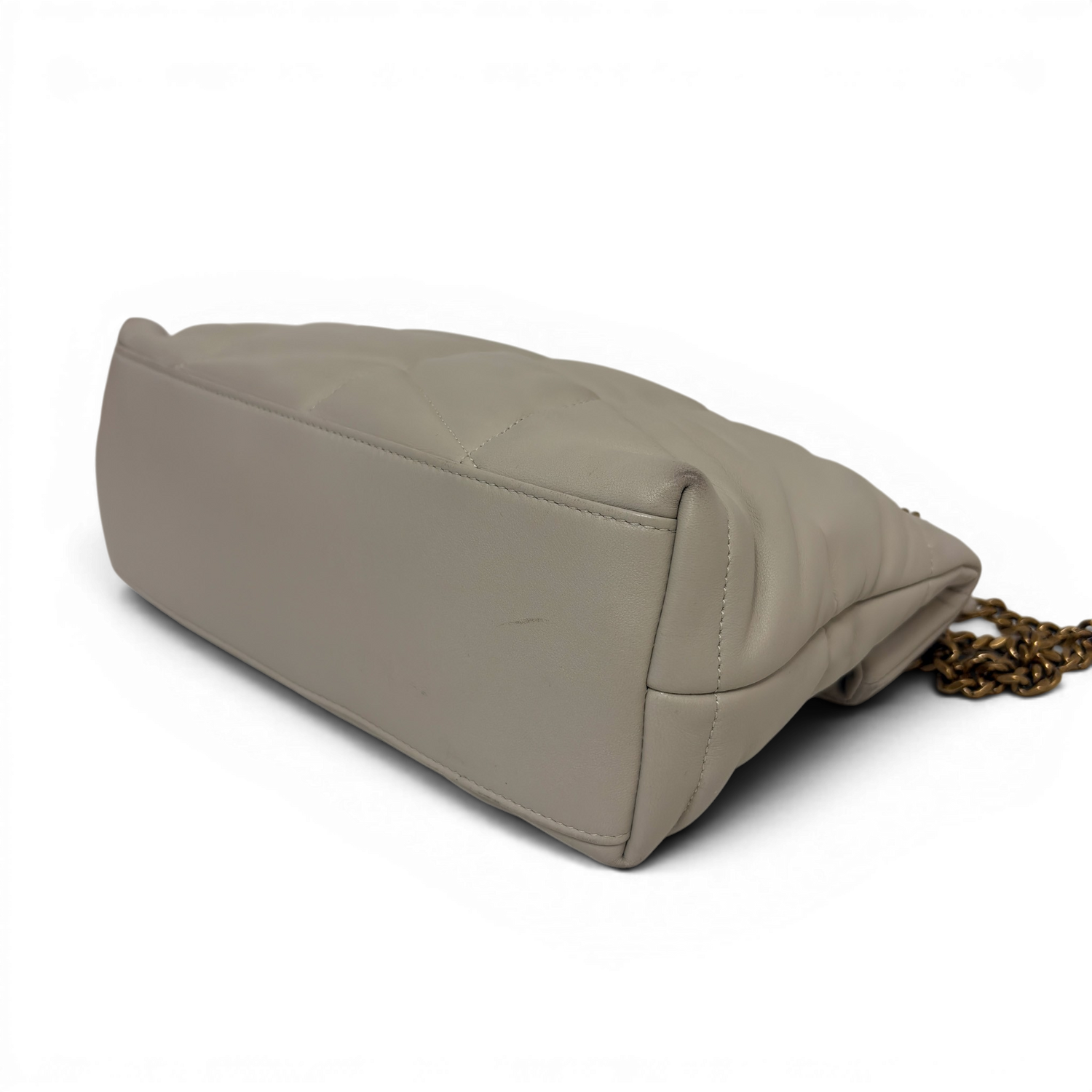 Lambskin Quilted Toy Loulou Puffer Monogram Chain Satchel Crema Soft White