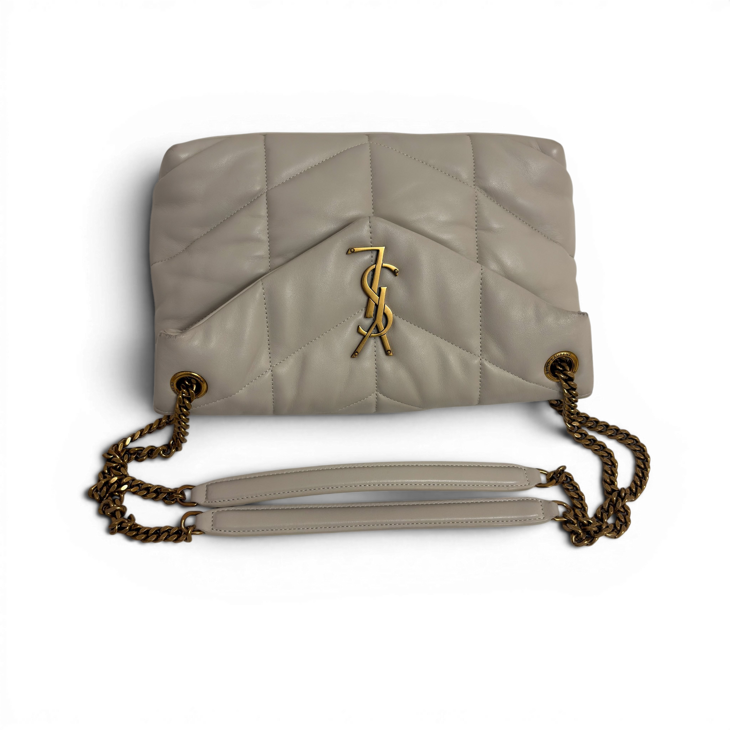 Lambskin Quilted Toy Loulou Puffer Monogram Chain Satchel Crema Soft White