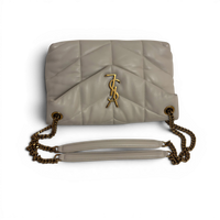 Lambskin Quilted Toy Loulou Puffer Monogram Chain Satchel Crema Soft White