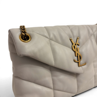 Lambskin Quilted Toy Loulou Puffer Monogram Chain Satchel Crema Soft White
