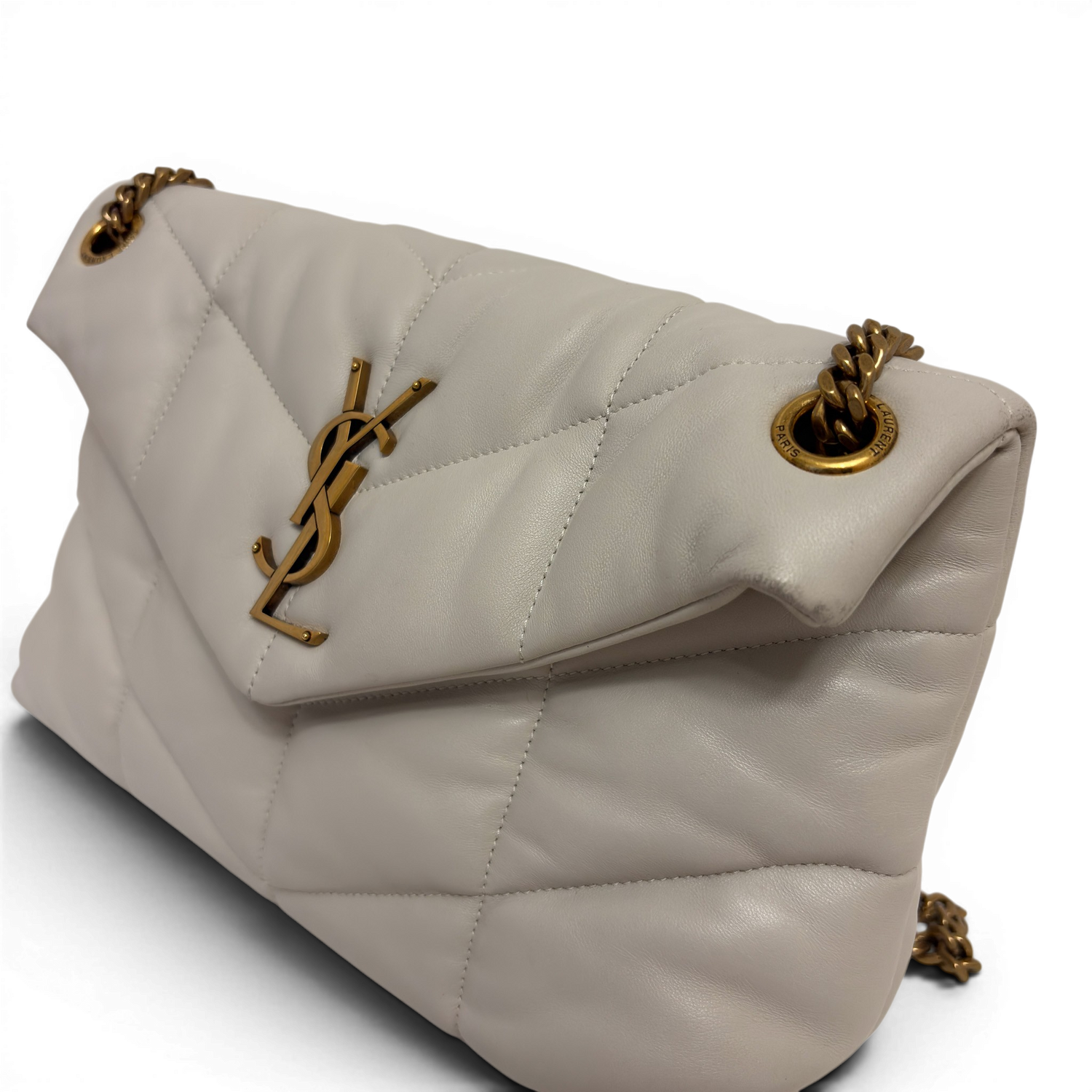 Lambskin Quilted Toy Loulou Puffer Monogram Chain Satchel Crema Soft White