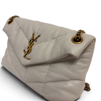 Lambskin Quilted Toy Loulou Puffer Monogram Chain Satchel Crema Soft White