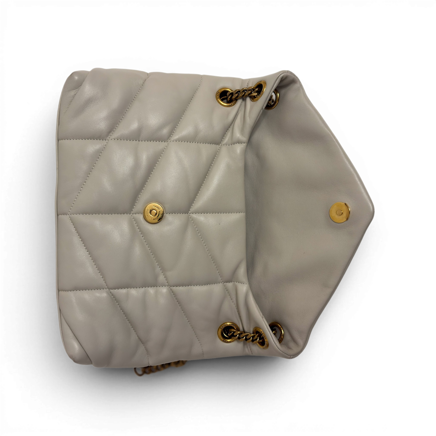Lambskin Quilted Toy Loulou Puffer Monogram Chain Satchel Crema Soft White