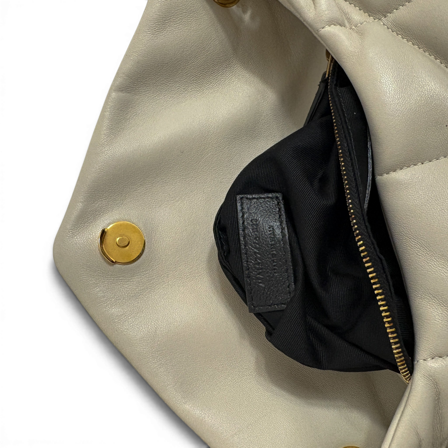 Lambskin Quilted Toy Loulou Puffer Monogram Chain Satchel Crema Soft White