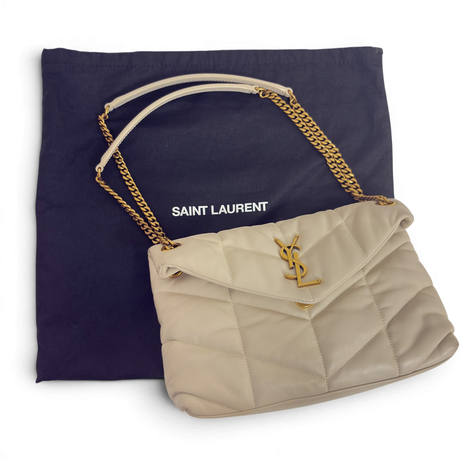 Lambskin Quilted Toy Loulou Puffer Monogram Chain Satchel Crema Soft White