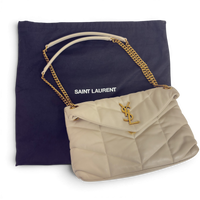 Lambskin Quilted Toy Loulou Puffer Monogram Chain Satchel Crema Soft White