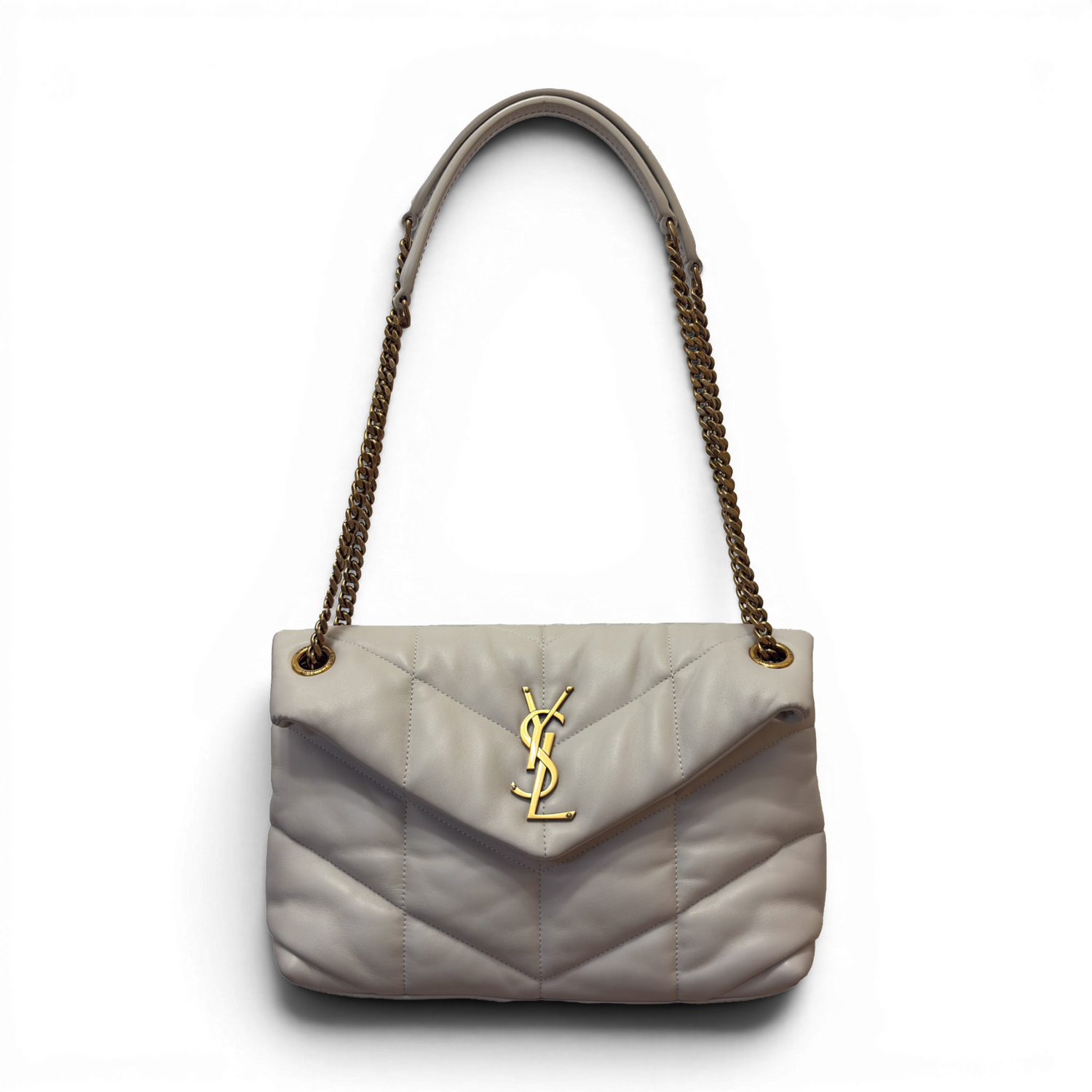 Lambskin Quilted Toy Loulou Puffer Monogram Chain Satchel Crema Soft White