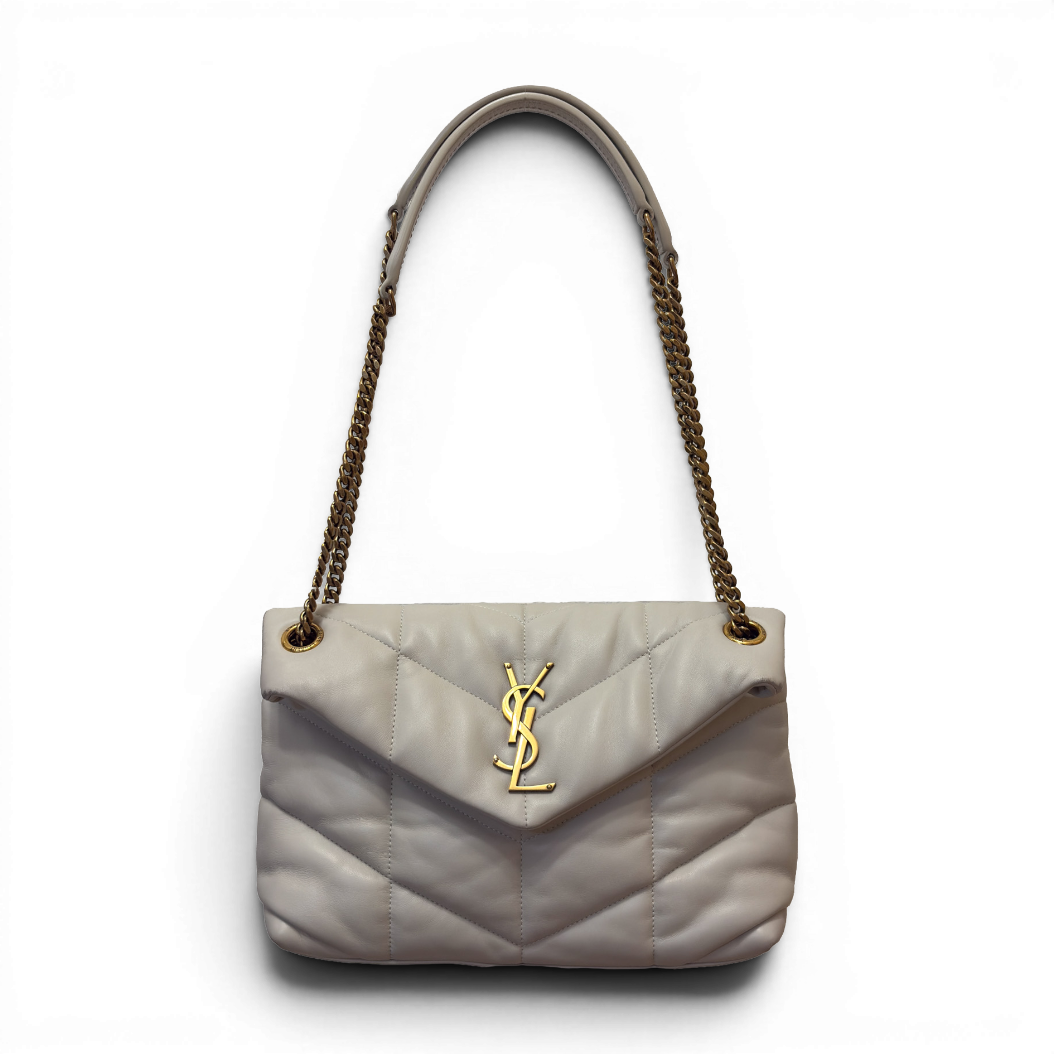 Lambskin Quilted Toy Loulou Puffer Monogram Chain Satchel Crema Soft White