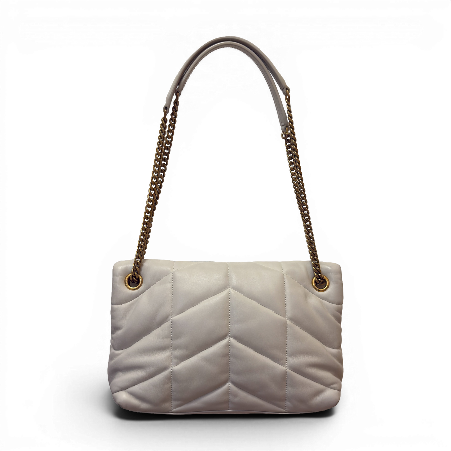 Lambskin Quilted Toy Loulou Puffer Monogram Chain Satchel Crema Soft White
