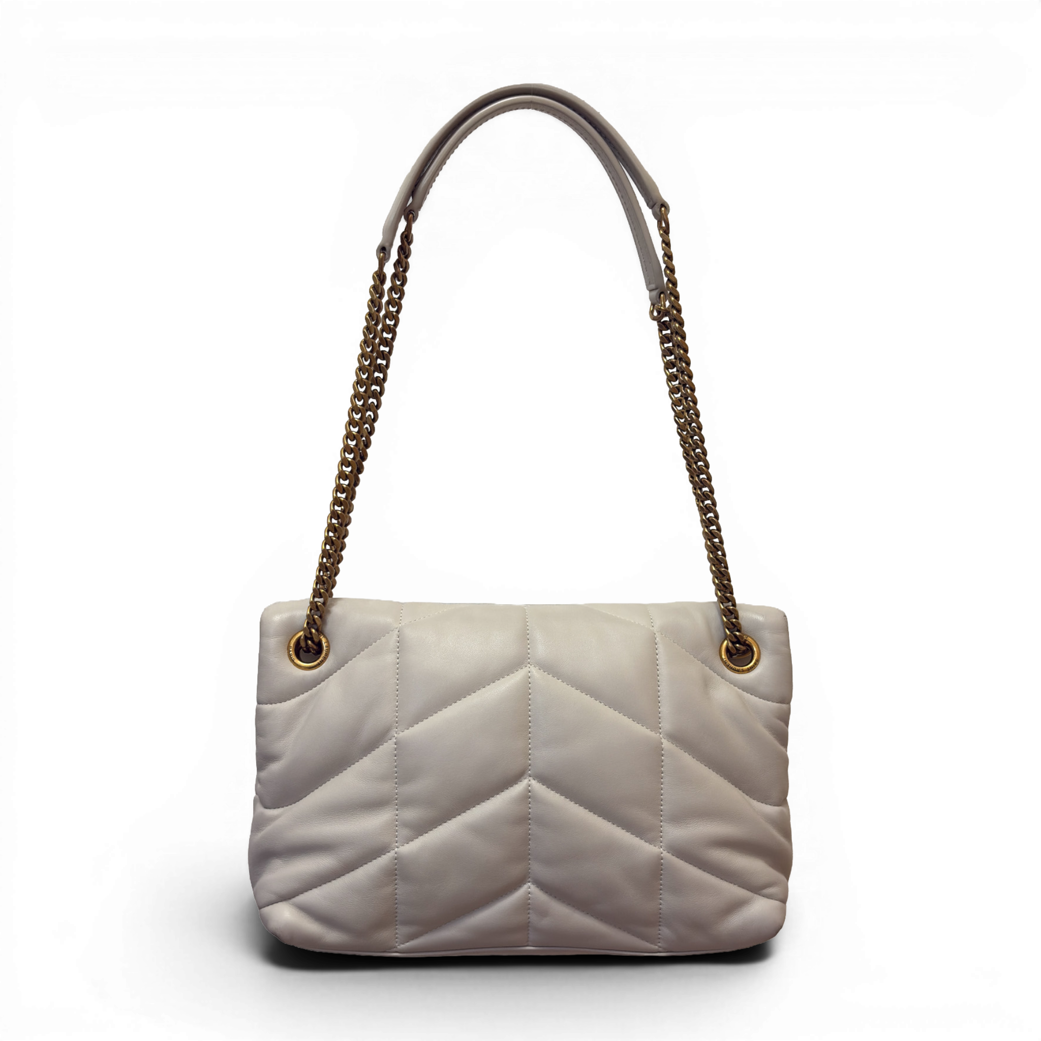 Lambskin Quilted Toy Loulou Puffer Monogram Chain Satchel Crema Soft White