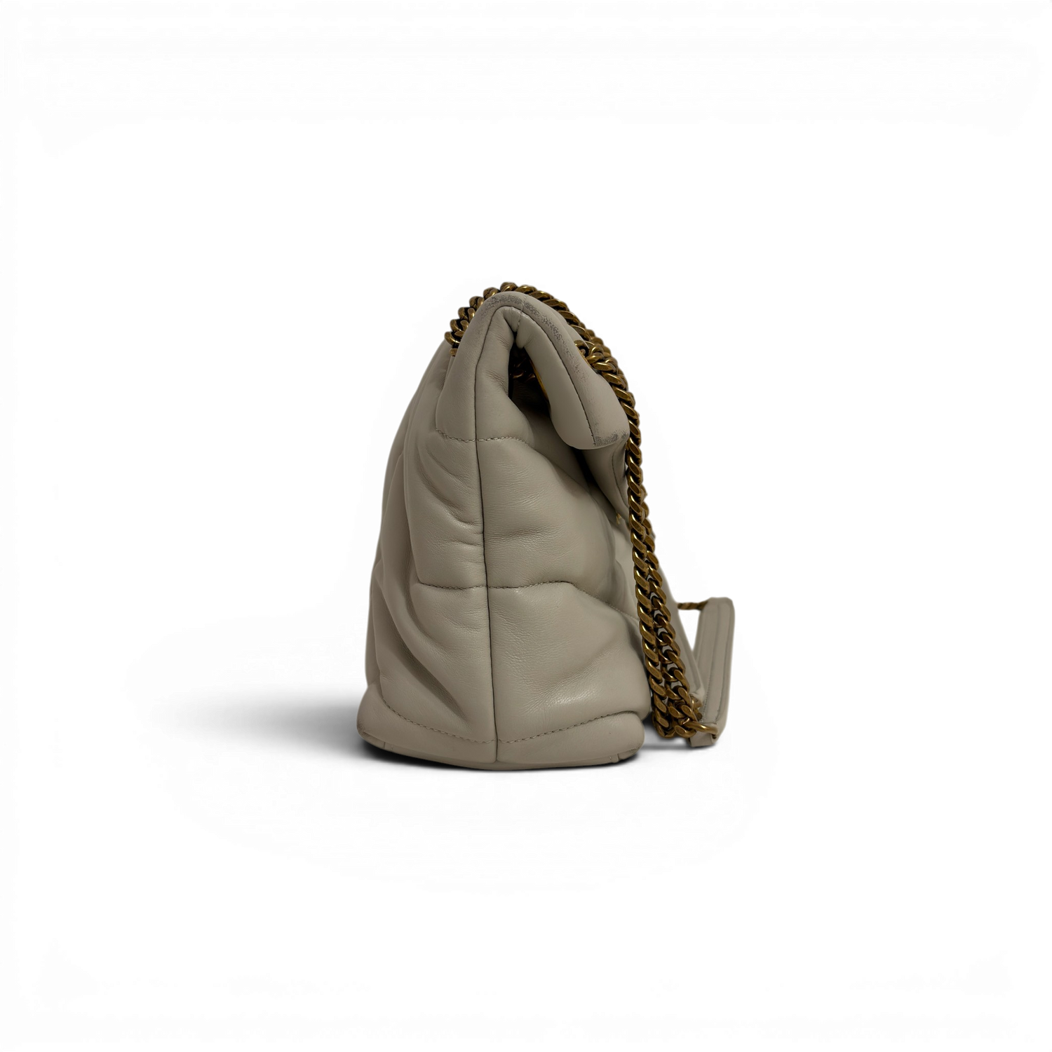 Lambskin Quilted Toy Loulou Puffer Monogram Chain Satchel Crema Soft White