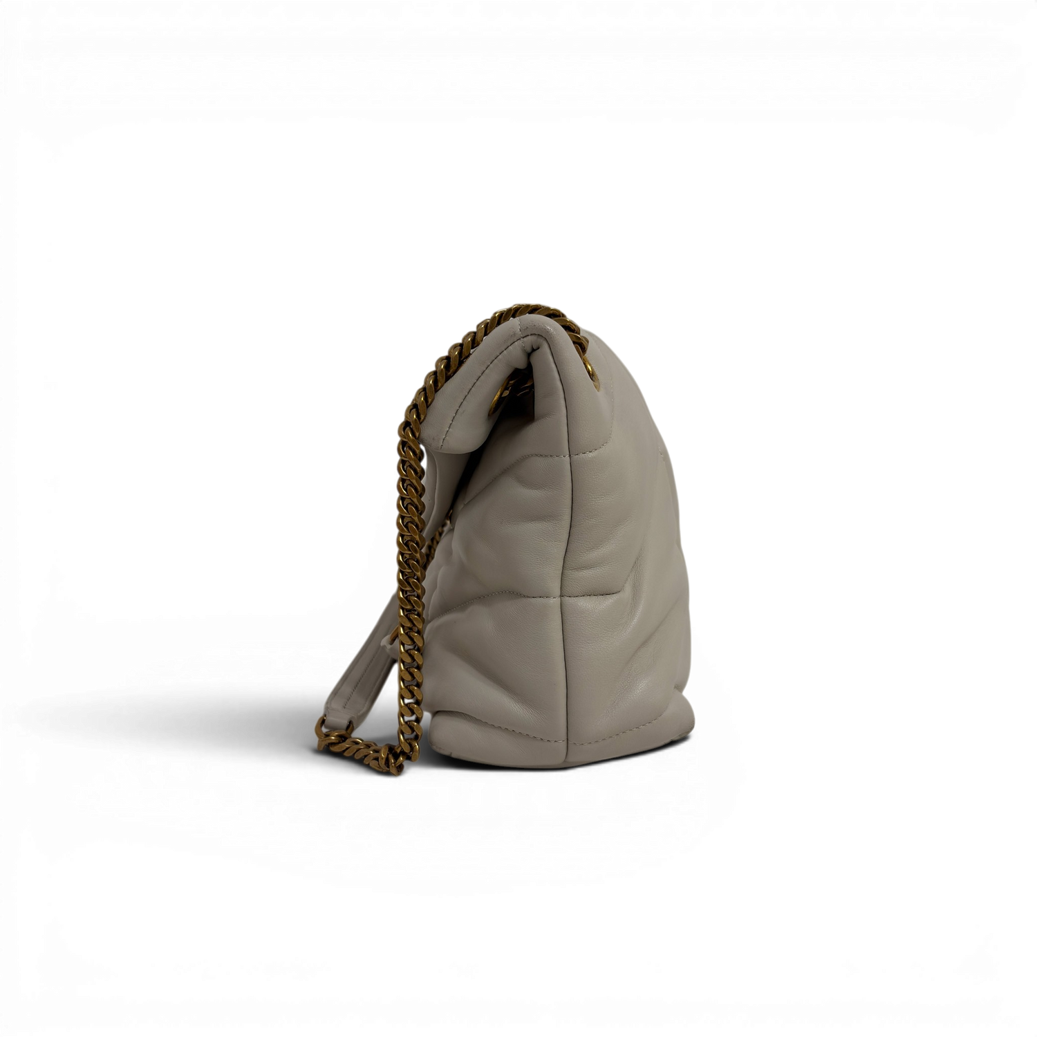 Lambskin Quilted Toy Loulou Puffer Monogram Chain Satchel Crema Soft White
