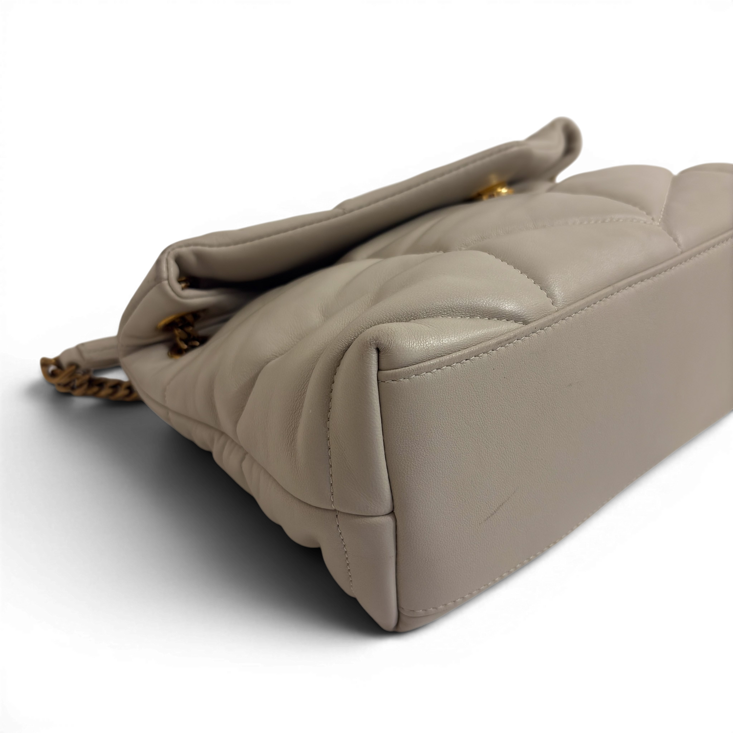 Lambskin Quilted Toy Loulou Puffer Monogram Chain Satchel Crema Soft White