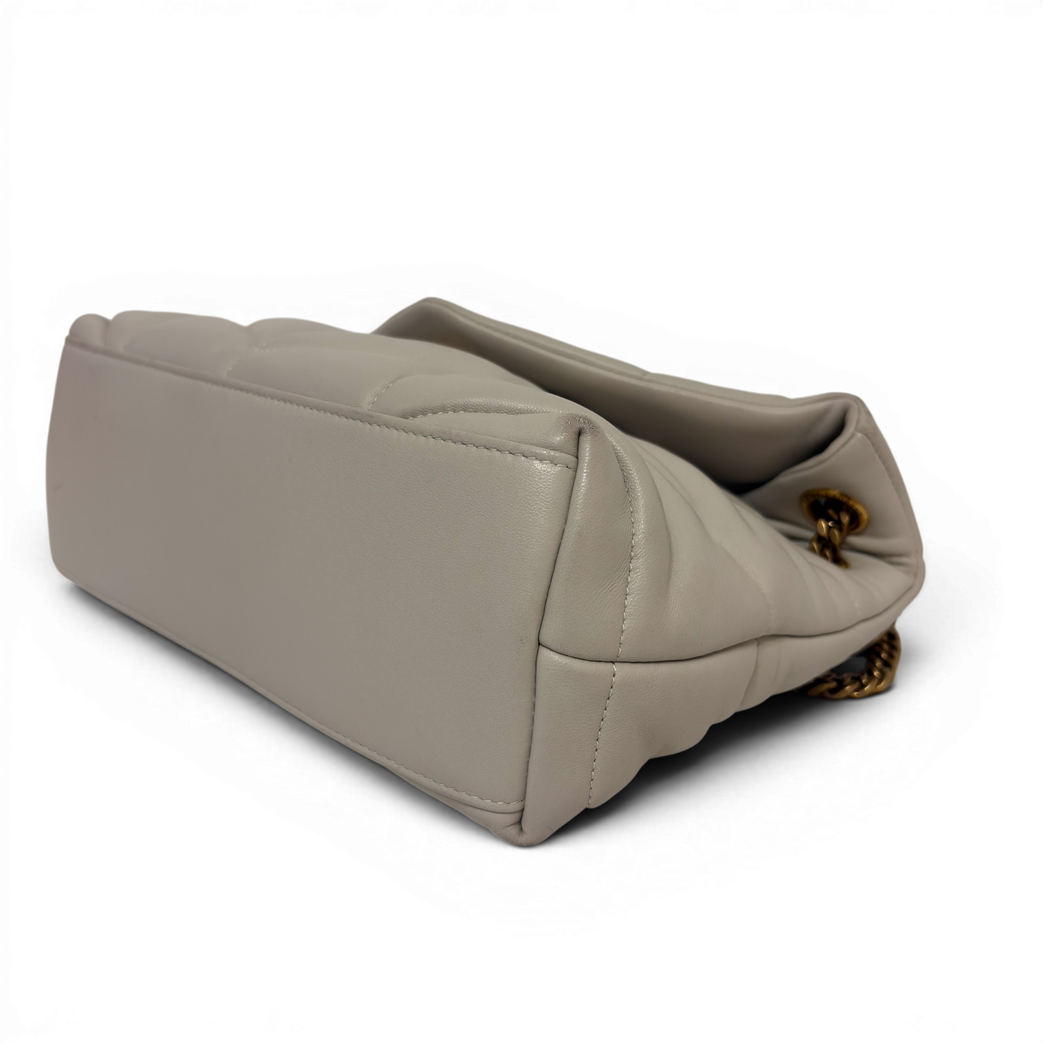 Lambskin Quilted Toy Loulou Puffer Monogram Chain Satchel Crema Soft White