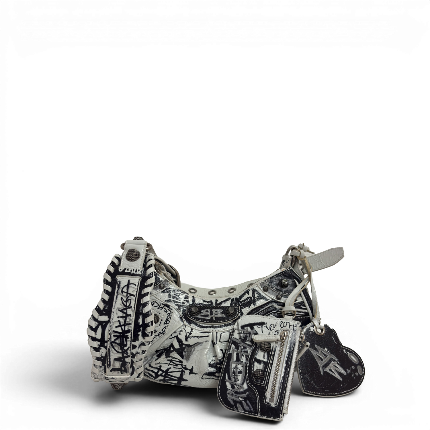 Agneau Arena Graffiti Le Cagole Shoulder Bag XS White Black