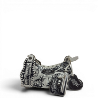 Agneau Arena Graffiti Le Cagole Shoulder Bag XS White Black