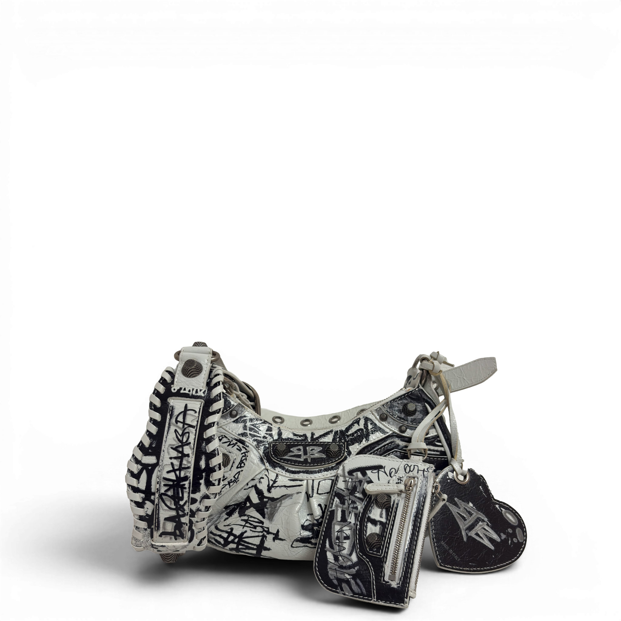 Agneau Arena Graffiti Le Cagole Shoulder Bag XS White Black