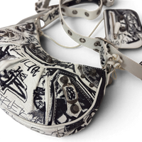 Agneau Arena Graffiti Le Cagole Shoulder Bag XS White Black