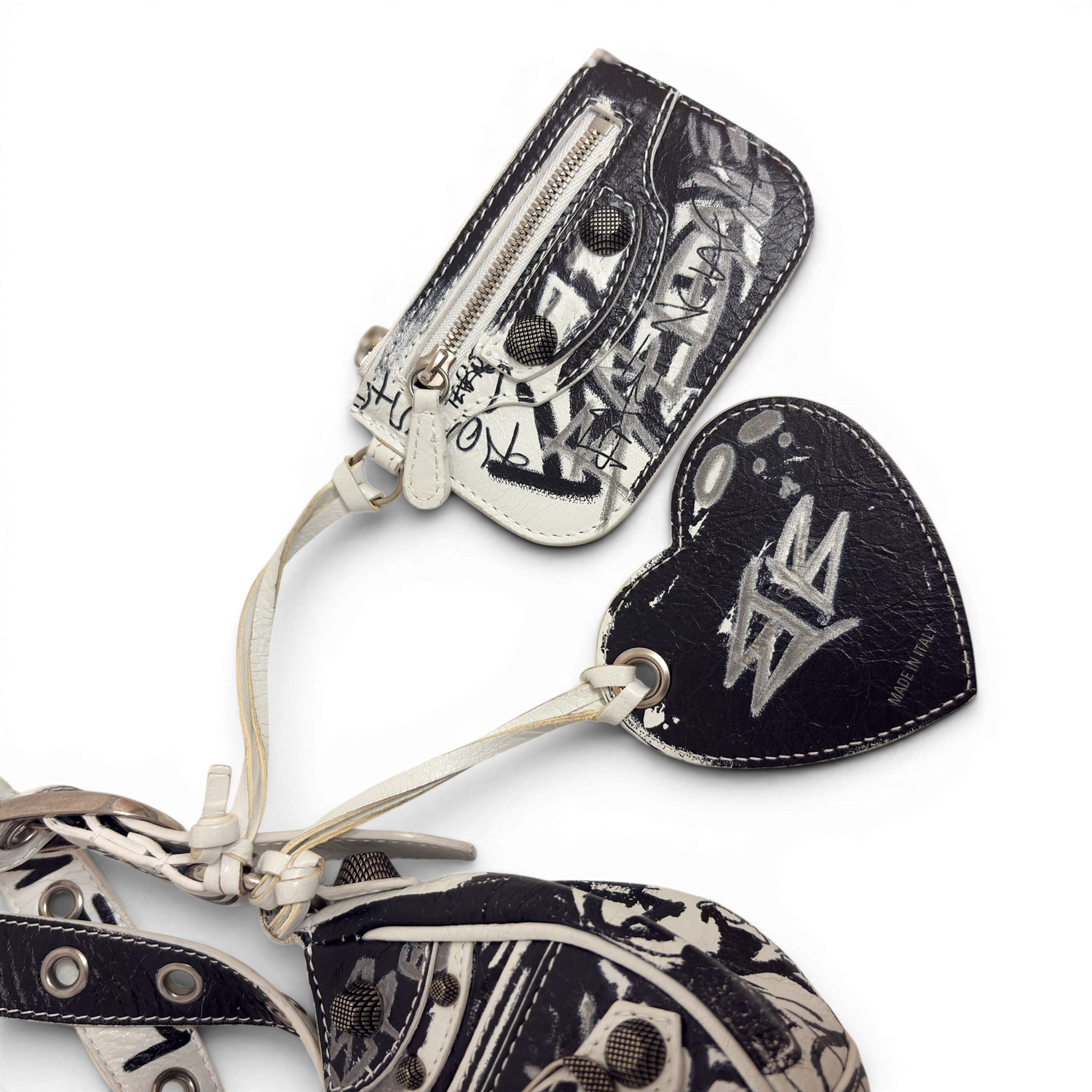Agneau Arena Graffiti Le Cagole Shoulder Bag XS White Black