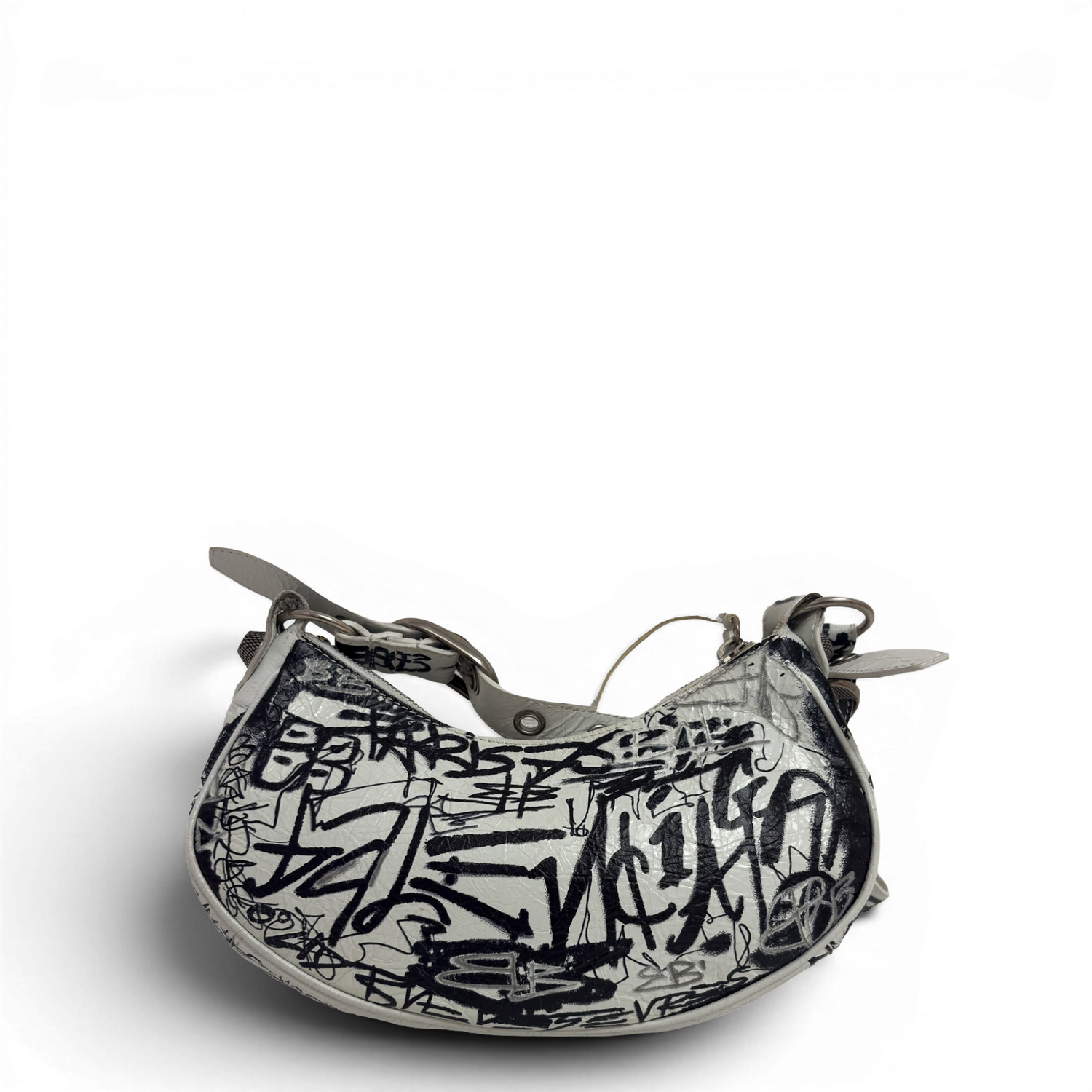 Agneau Arena Graffiti Le Cagole Shoulder Bag XS White Black