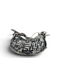 Agneau Arena Graffiti Le Cagole Shoulder Bag XS White Black