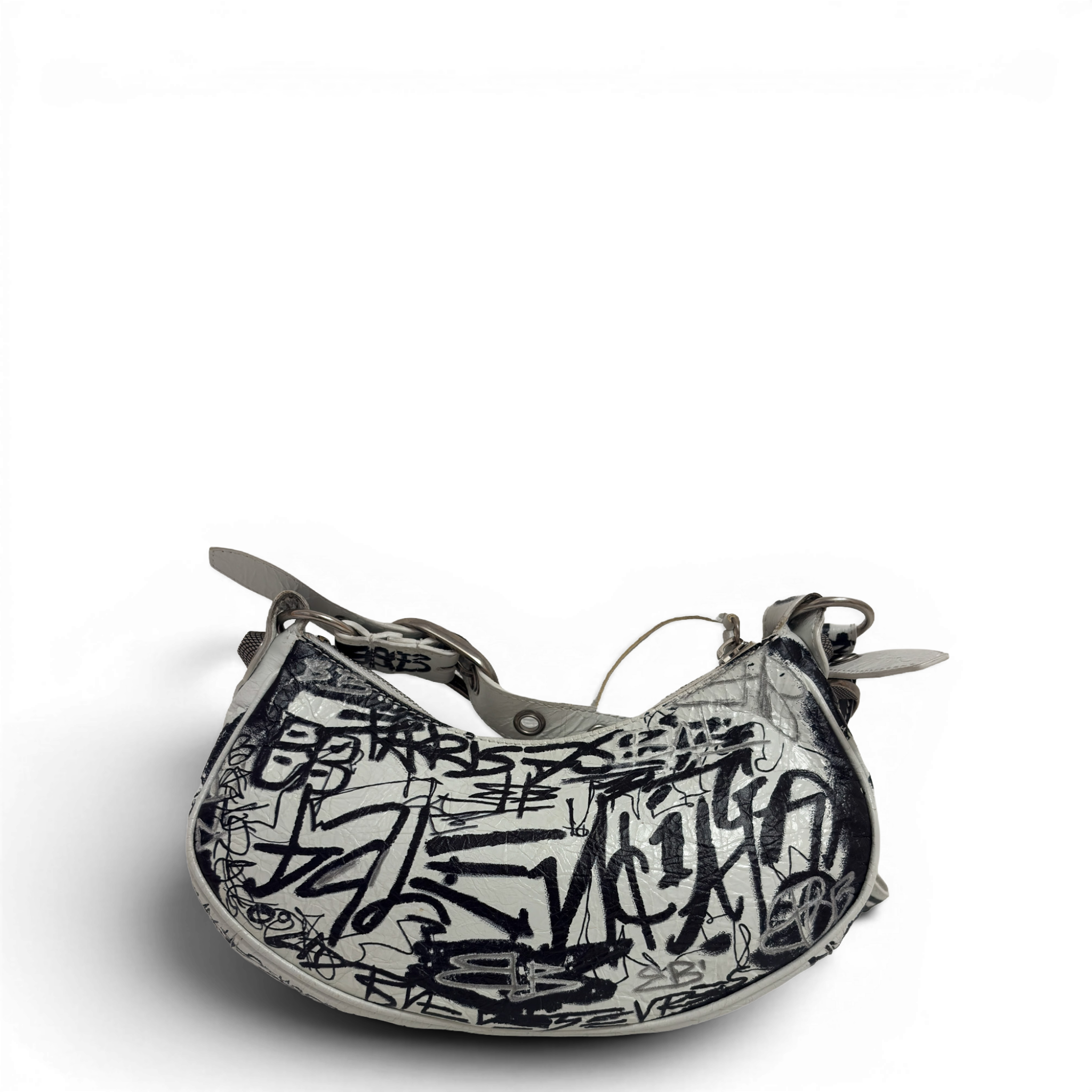 Agneau Arena Graffiti Le Cagole Shoulder Bag XS White Black