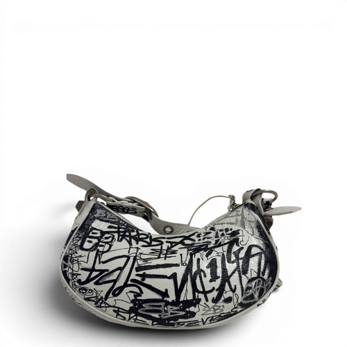 Agneau Arena Graffiti Le Cagole Shoulder Bag XS White Black