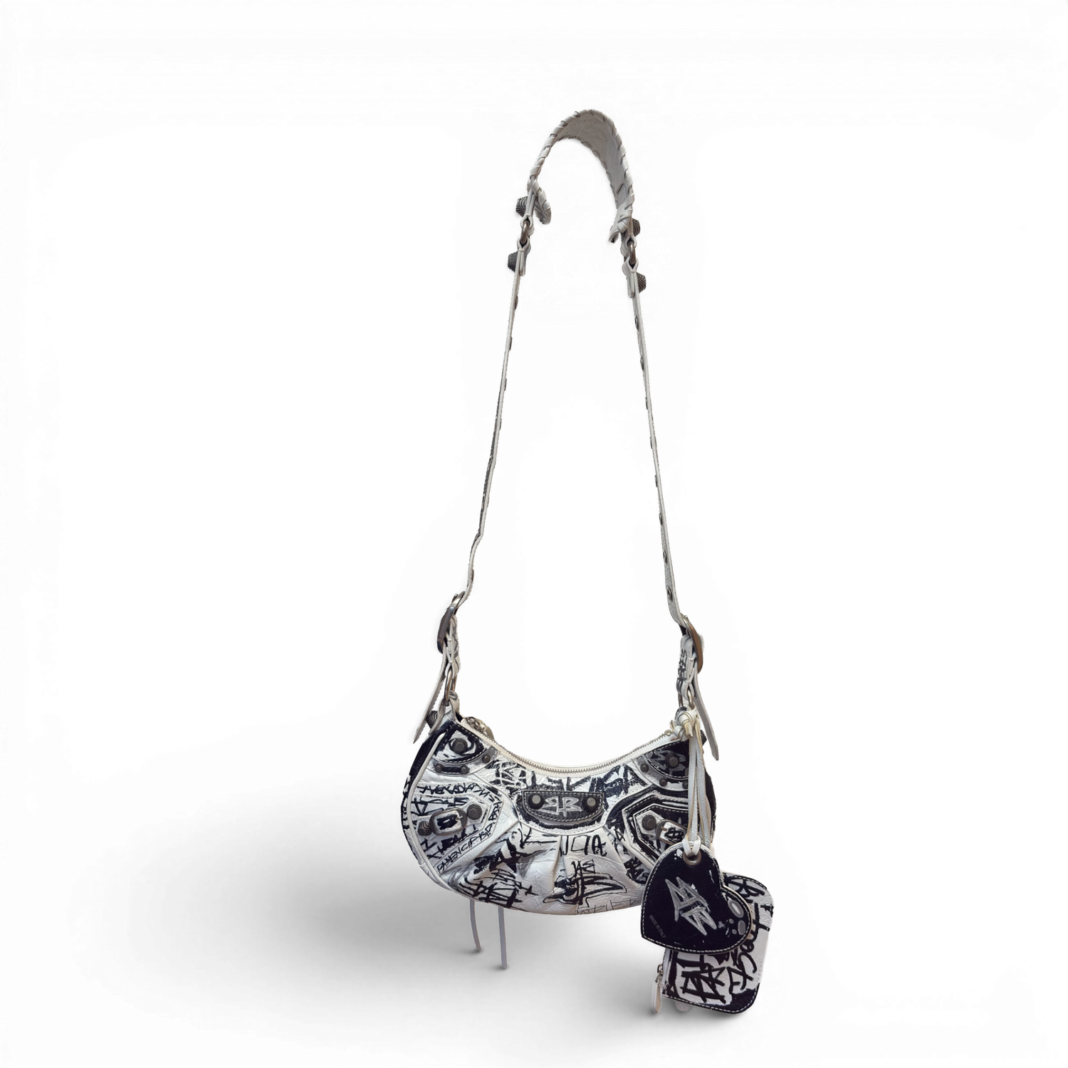 Agneau Arena Graffiti Le Cagole Shoulder Bag XS White Black