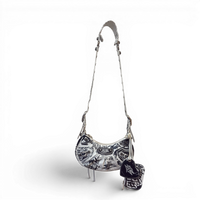 Agneau Arena Graffiti Le Cagole Shoulder Bag XS White Black