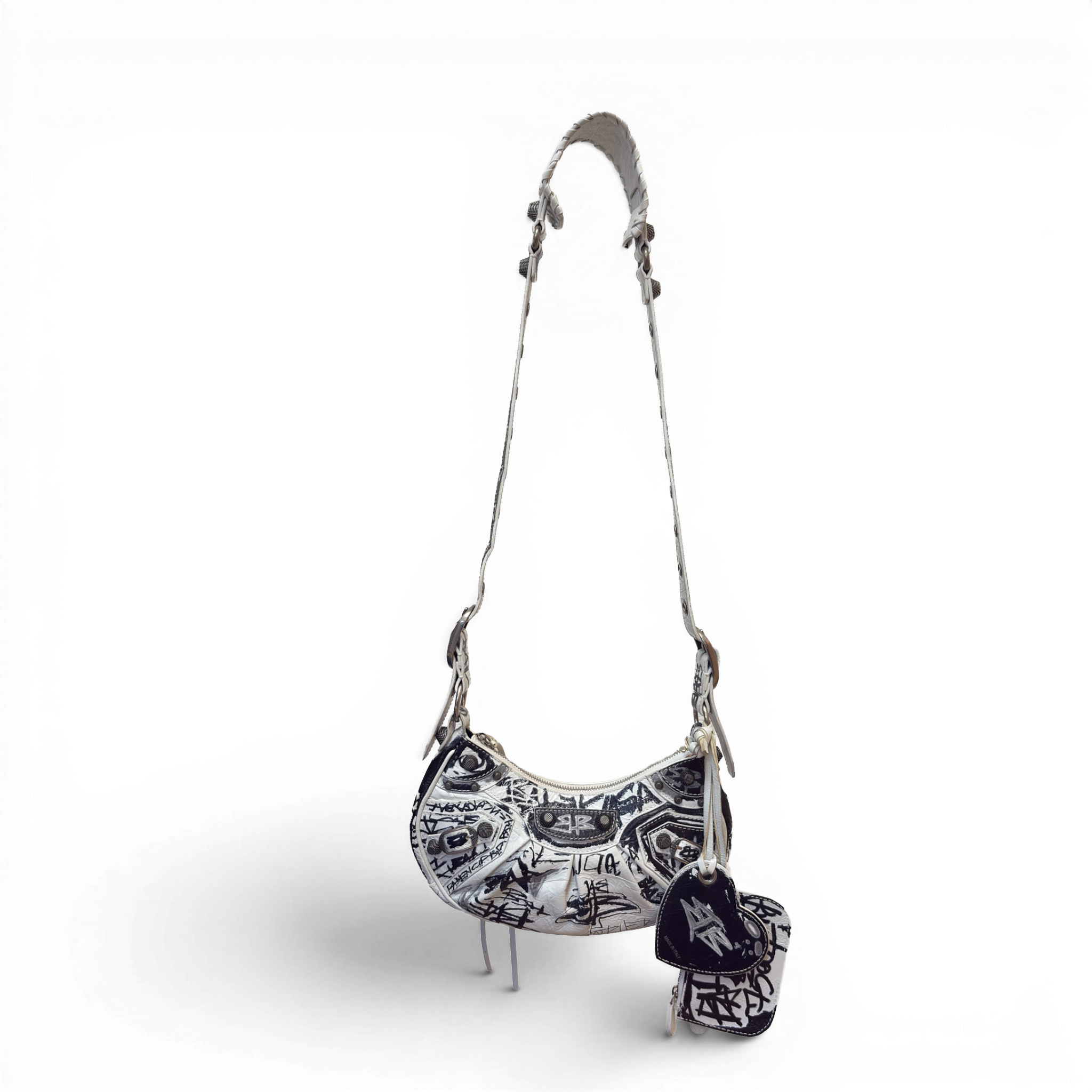 Agneau Arena Graffiti Le Cagole Shoulder Bag XS White Black